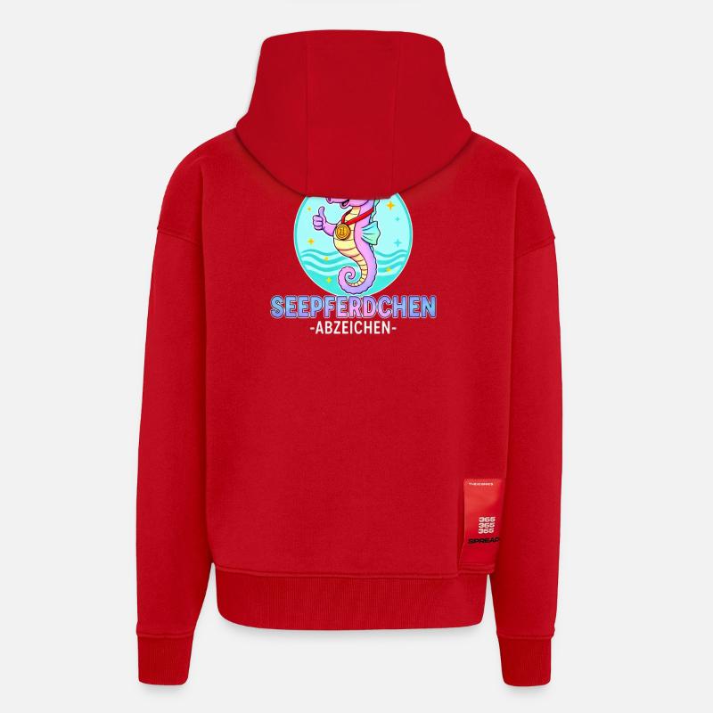 Écusson hippocampe avec dégradé - Veste à capuche bio épaisse oversize fabriqué en UE - rouge