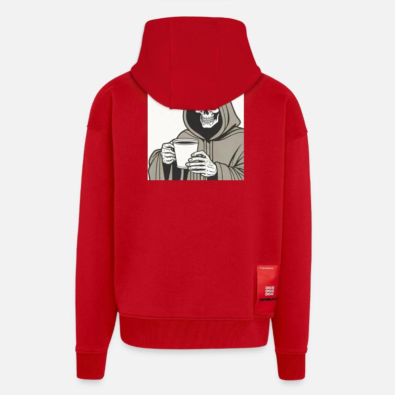 Grim Reaper Hooded Skeleton Cup - Veste à capuche bio épaisse oversize fabriqué en UE - rouge