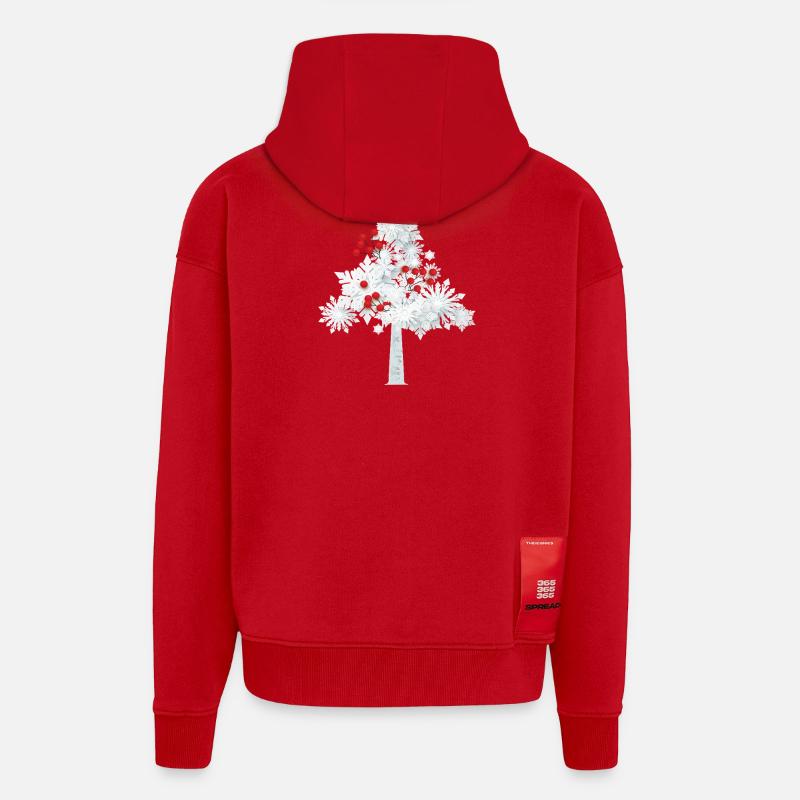 Arbre de Noël flocon de neige - Veste à capuche bio épaisse oversize fabriqué en UE - rouge