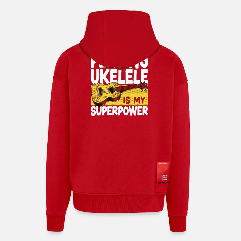 Jeu du ukulélé hawaïen - Veste à capuche bio épaisse oversize fabriqué en UE - rouge