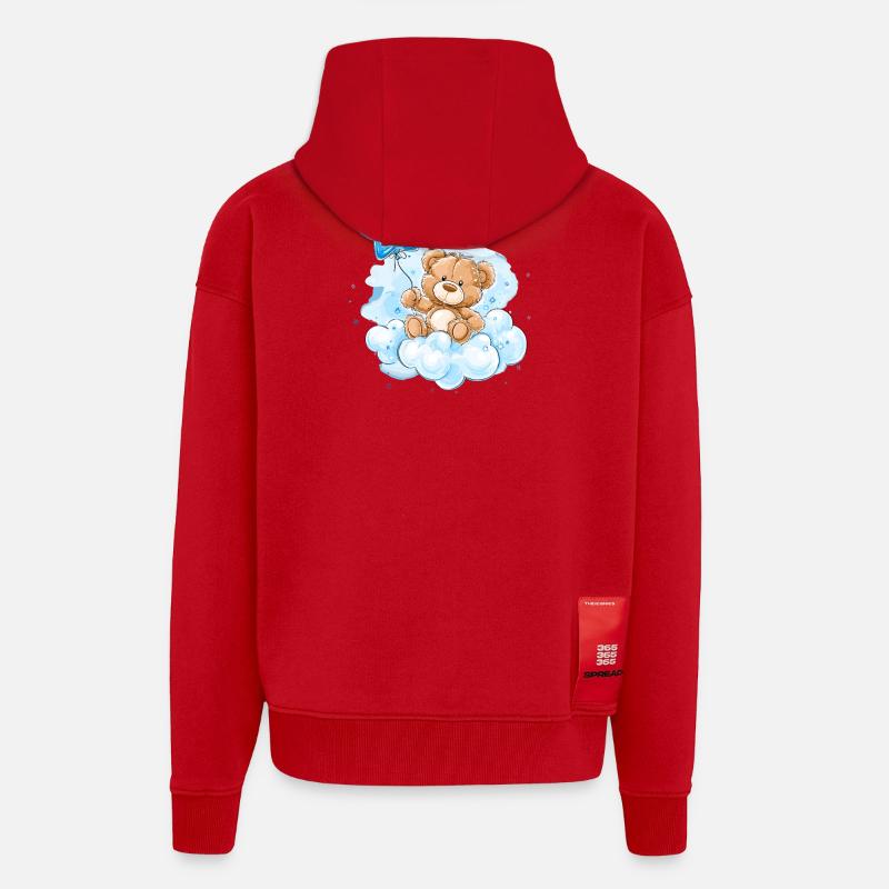 Teddy on Clouds Balloon - Zip Hoodie - made by SPREAD - red