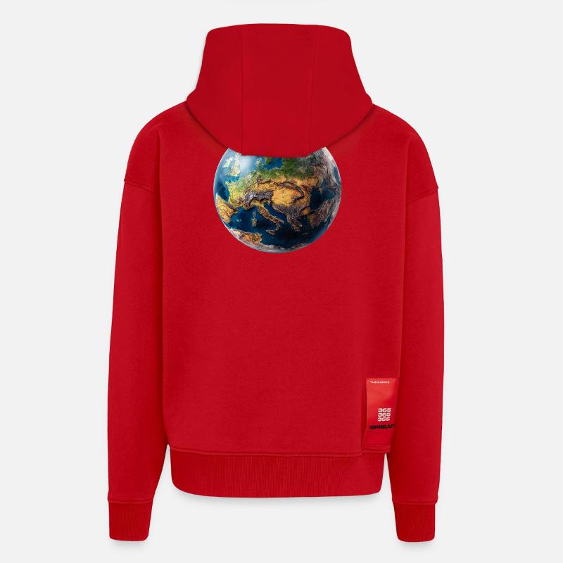 Globe Design: Europe-Asia Landscape - Zip Hoodie - made by SPREAD - red