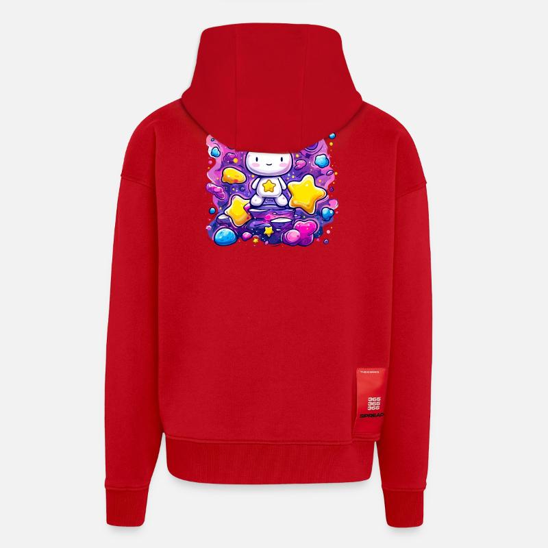 Lapin Étoile de l’Espace - Veste à capuche bio épaisse oversize fabriqué en UE - rouge