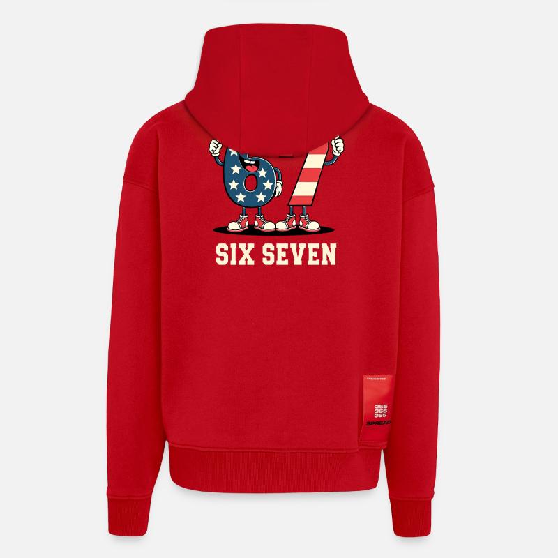 US Flag 67 Memes Six Seven - Veste à capuche bio épaisse oversize fabriqué en UE - rouge