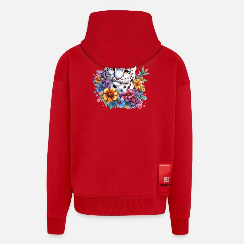 Magie des Fleurs de Léopard - Veste à capuche bio épaisse oversize fabriqué en UE - rouge