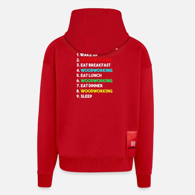 Maître menuisier Fabricant de sciures Menuisier - Veste à capuche bio épaisse oversize fabriqué en UE - rouge