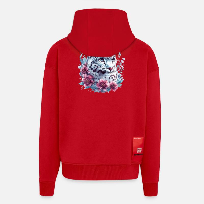 Leopardengesicht mit Blumenkranz - Zip Hoodie - made by SPREAD - Rot