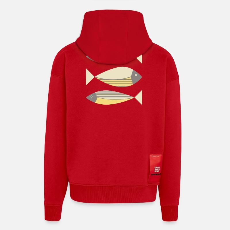 Illustrierter Grafikfisch Gelb-Grau - Zip Hoodie - made by SPREAD - Rot