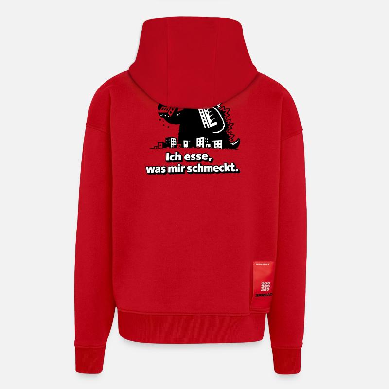 Le monstre mange ce qu’il aime - Veste à capuche bio épaisse oversize fabriqué en UE - rouge