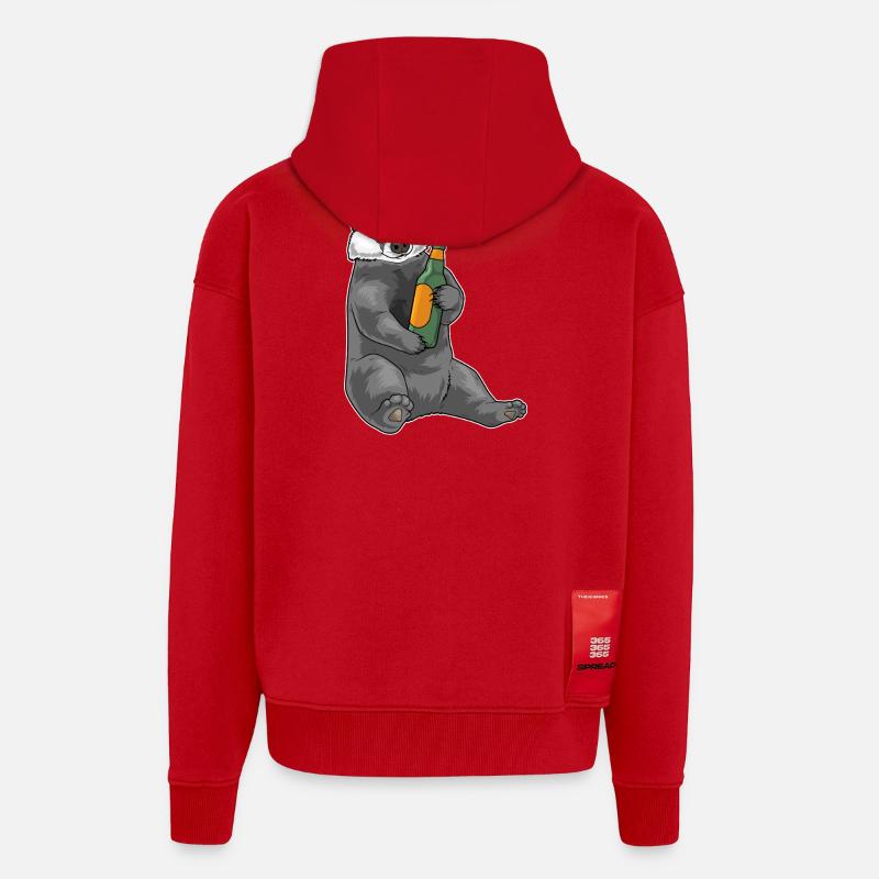 Bouteille de bière Badger - Veste à capuche bio épaisse oversize fabriqué en UE - rouge