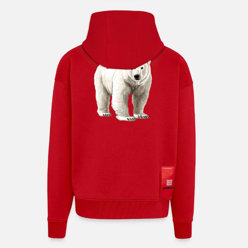 Illustration de l’ours polaire blanc - Veste à capuche bio épaisse oversize fabriqué en UE - rouge