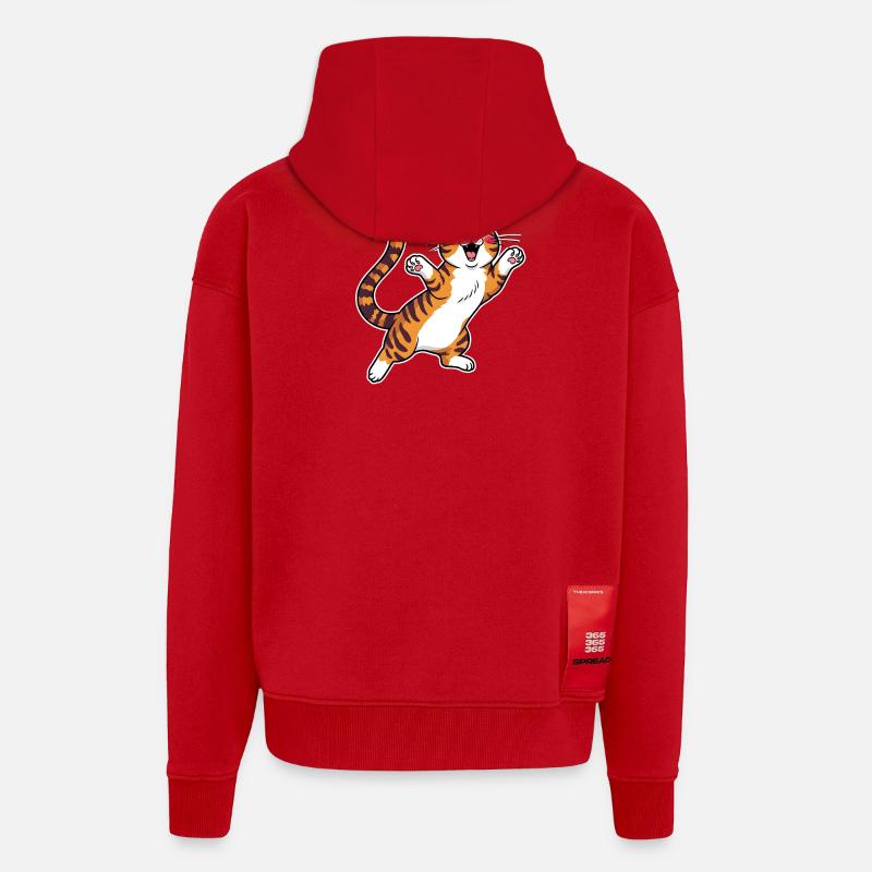 Fröhliche getigerte Katze Sprungfreude - Zip Hoodie - made by SPREAD - Rot
