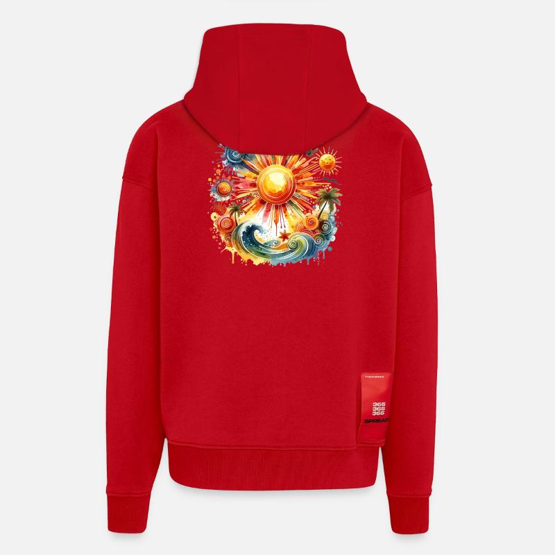 Harmonie de la plage Sunfire - Veste à capuche bio épaisse oversize fabriqué en UE - rouge