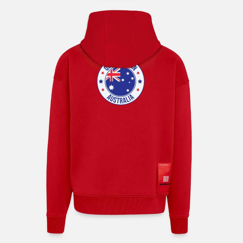 Insigne de l’emblème de Queanbeyan Australia - Veste à capuche bio épaisse oversize fabriqué en UE - rouge