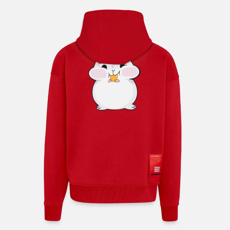 Dessin animé de hamster dodu mignon - Veste à capuche bio épaisse oversize fabriqué en UE - rouge