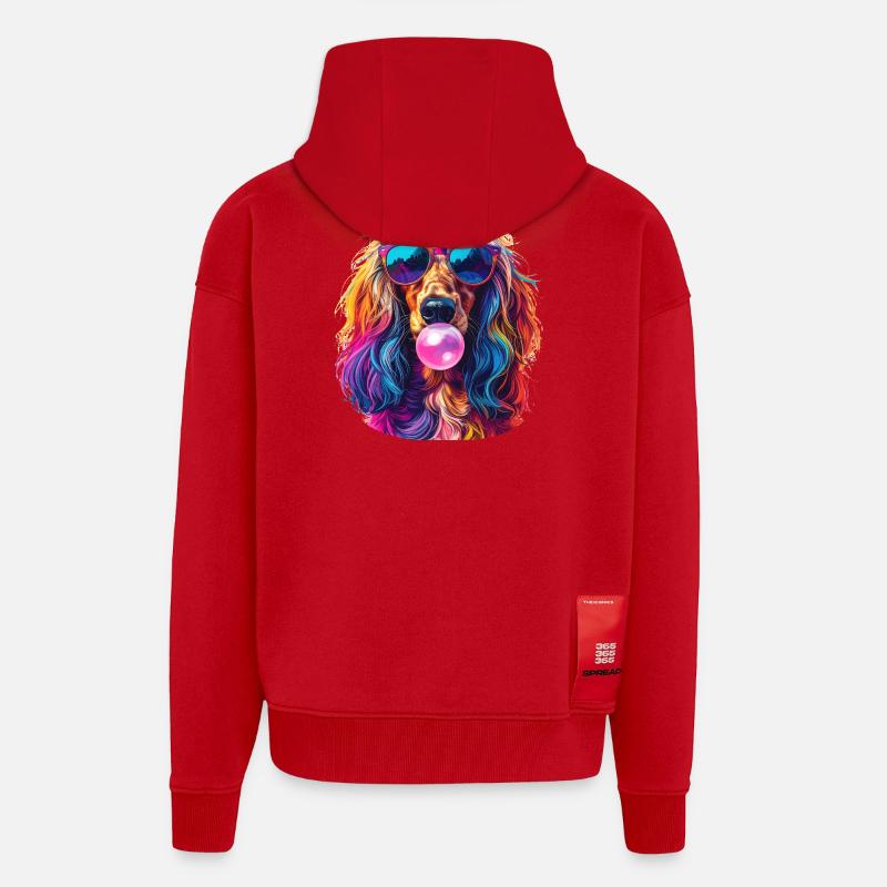 Lévrier afghan Pop Art avec chewing-gum - Veste à capuche bio épaisse oversize fabriqué en UE - rouge