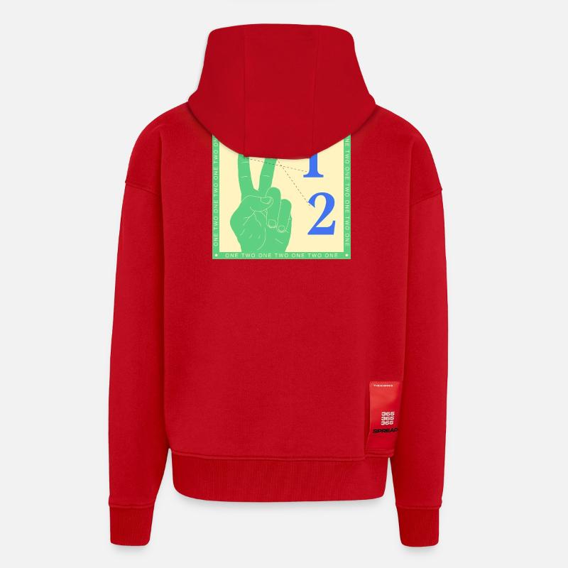 Graphique rétro One Two Counting Hand - Veste à capuche bio épaisse oversize fabriqué en UE - rouge