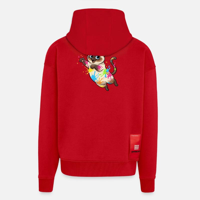 Bunte Farbklecks Katze - Zip Hoodie - made by SPREAD - Rot