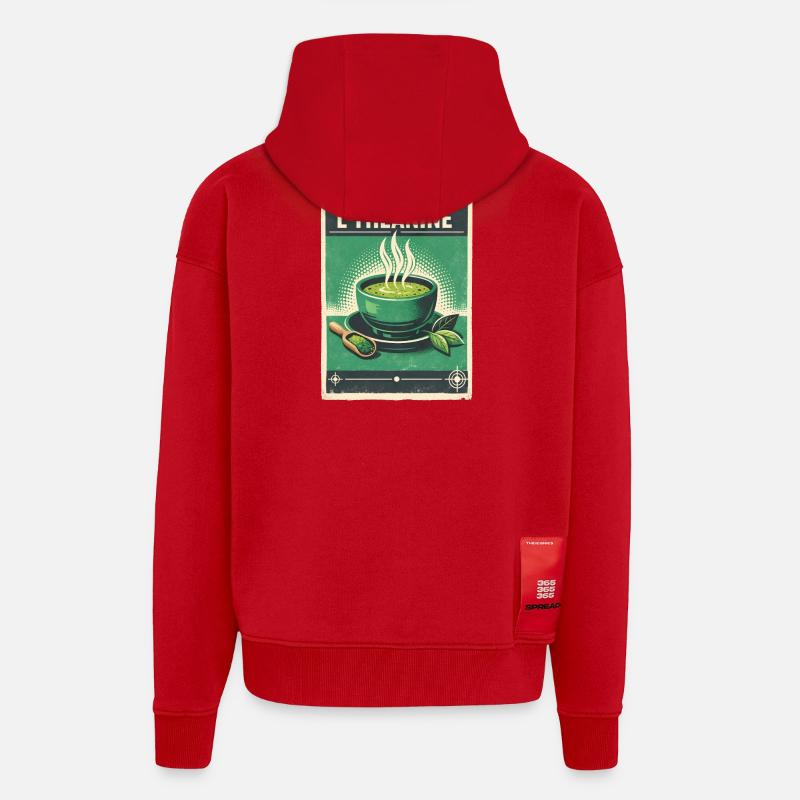 Demande-moi pour L-Théanine | Matcha Nerd - Veste à capuche bio épaisse oversize fabriqué en UE - rouge