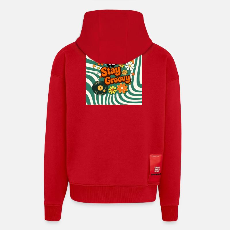 Style fleural rétro - Veste à capuche bio épaisse oversize fabriqué en UE - rouge
