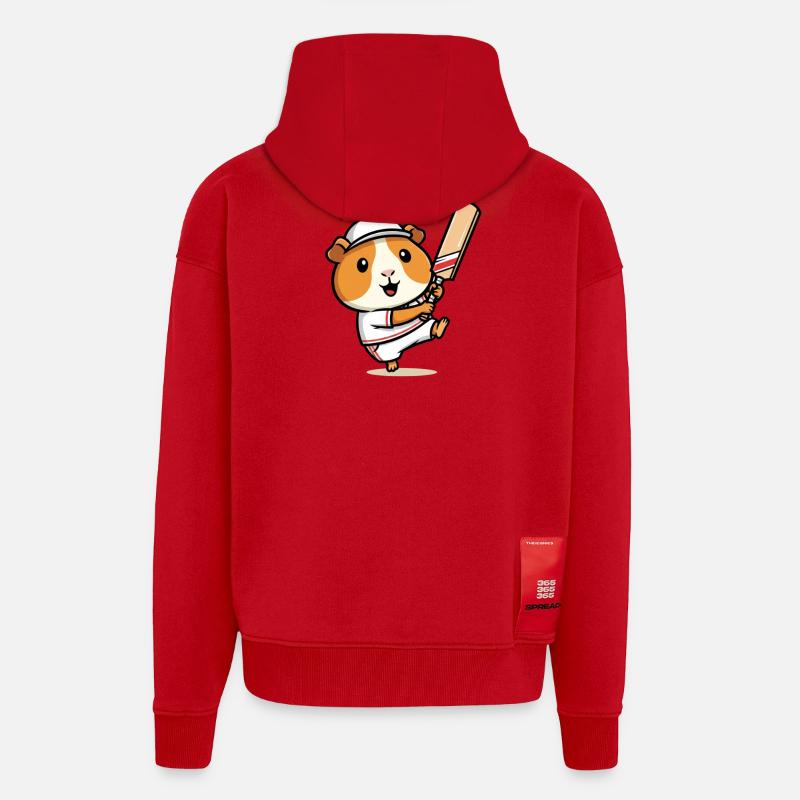 Joueur d’Inde de cricket mignon - Veste à capuche bio épaisse oversize fabriqué en UE - rouge