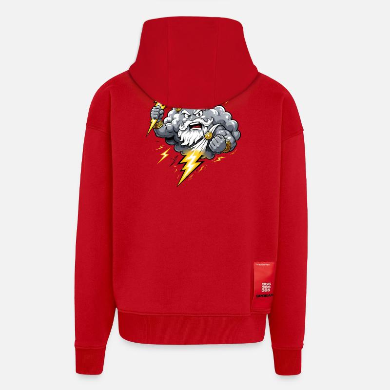Donnergott Blitz Wolke Gewitter Comic Motiv - Zip Hoodie - made by SPREAD - Rot