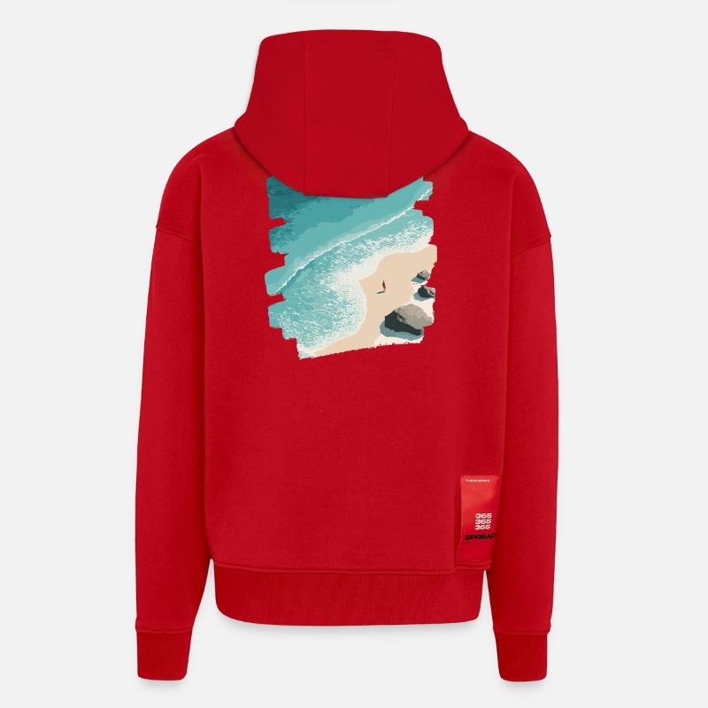 Palmiers de mer de plage - Veste à capuche bio épaisse oversize fabriqué en UE - rouge