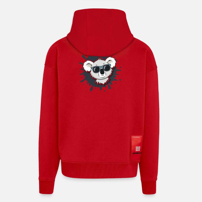 Koala Cool Lunettes Éclaboussures - Veste à capuche bio épaisse oversize fabriqué en UE - rouge