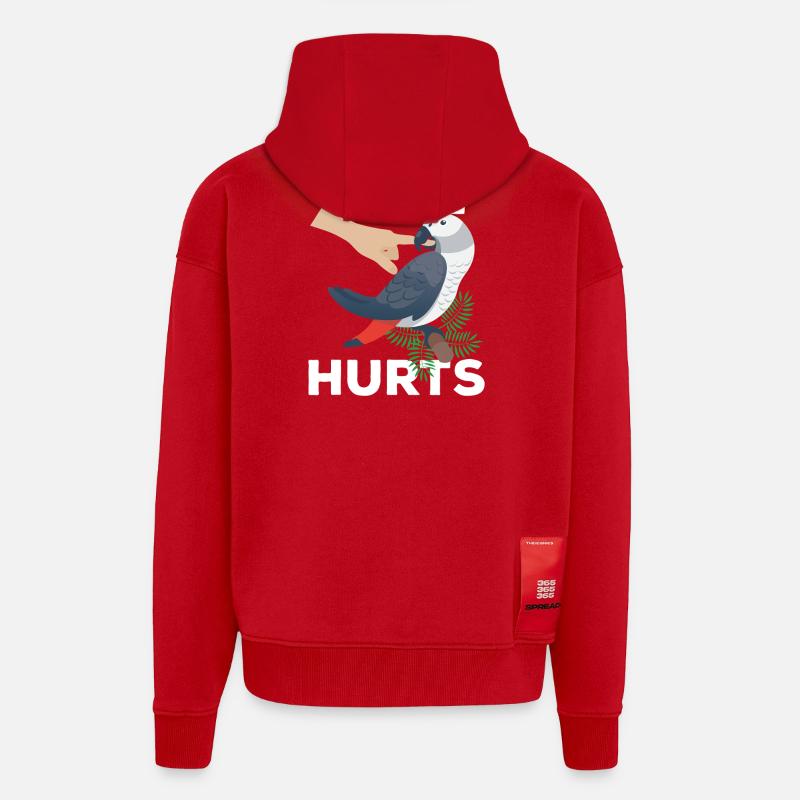 Graphique du perroquet blessé - Veste à capuche bio épaisse oversize fabriqué en UE - rouge