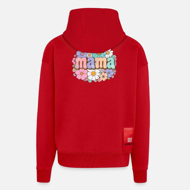 Fleurs de maman rétro - Veste à capuche bio épaisse oversize fabriqué en UE - rouge