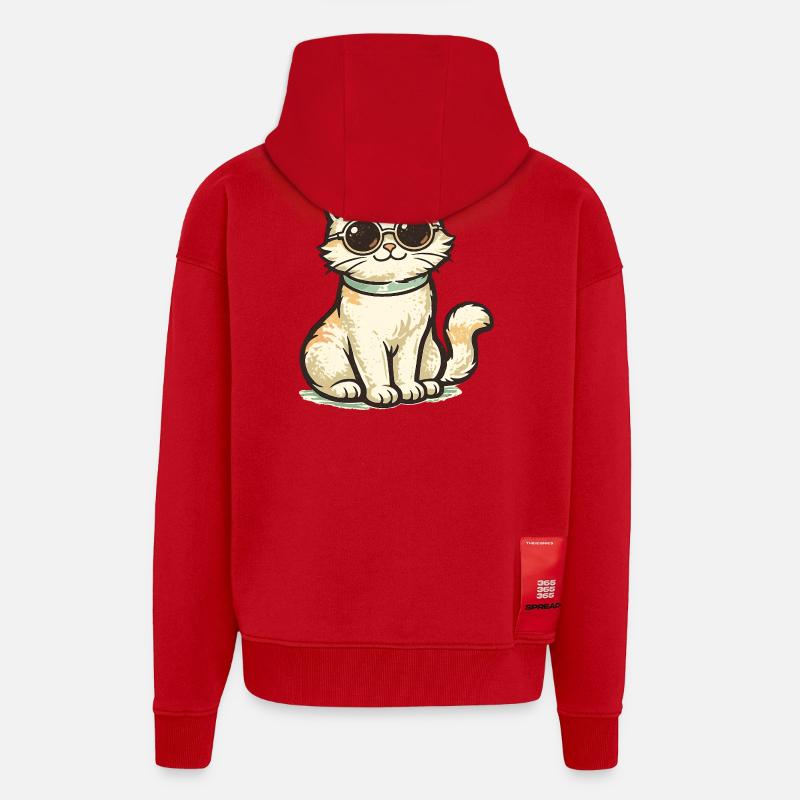 Chat cool - Veste à capuche bio épaisse oversize fabriqué en UE - rouge