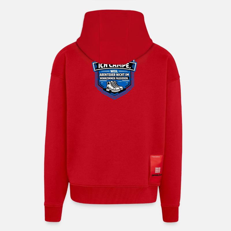 Je pars camper - Veste à capuche bio épaisse oversize fabriqué en UE - rouge