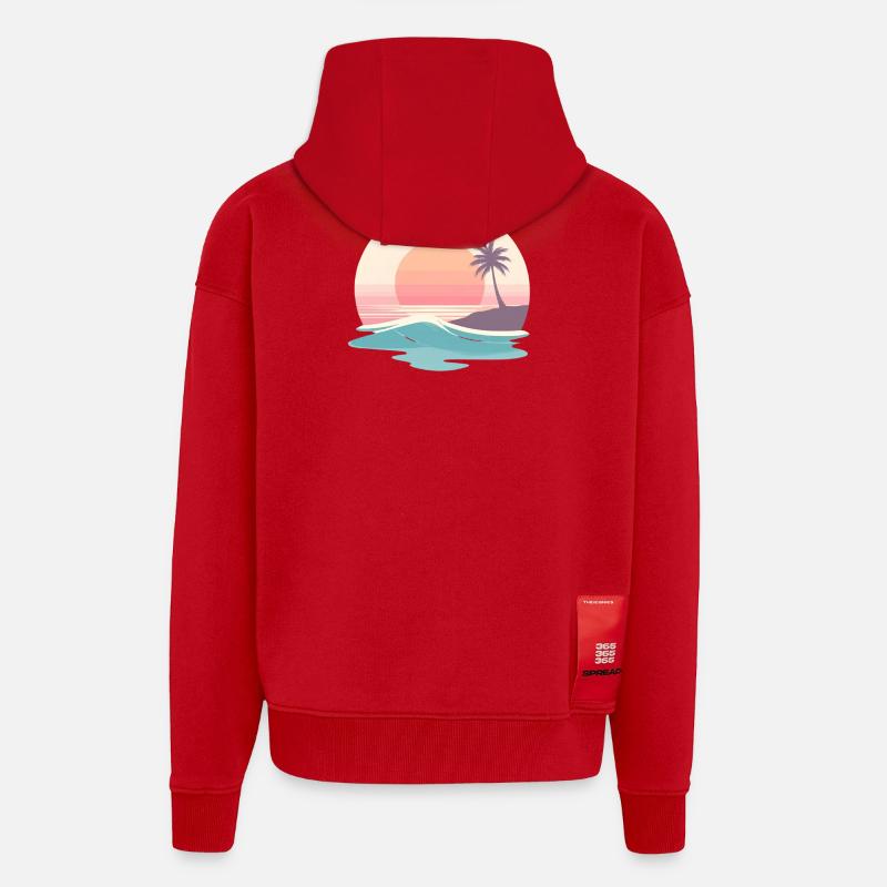 Retro Sunset Beach & Palm Tree - Zip Hoodie - made by SPREAD - red