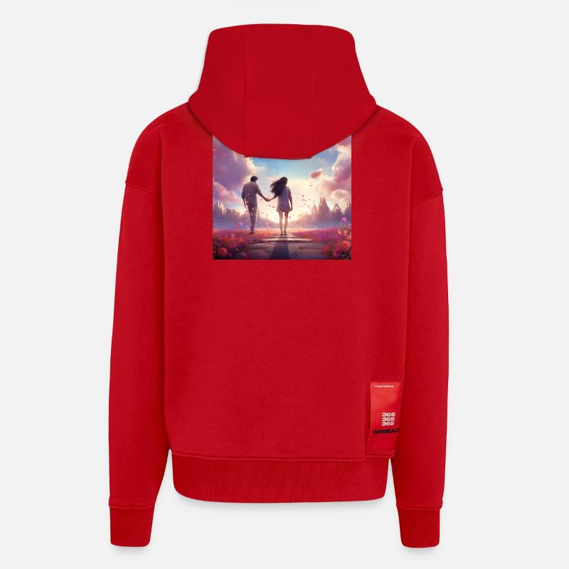 Chemin du soir de l’amour - Veste à capuche bio épaisse oversize fabriqué en UE - rouge