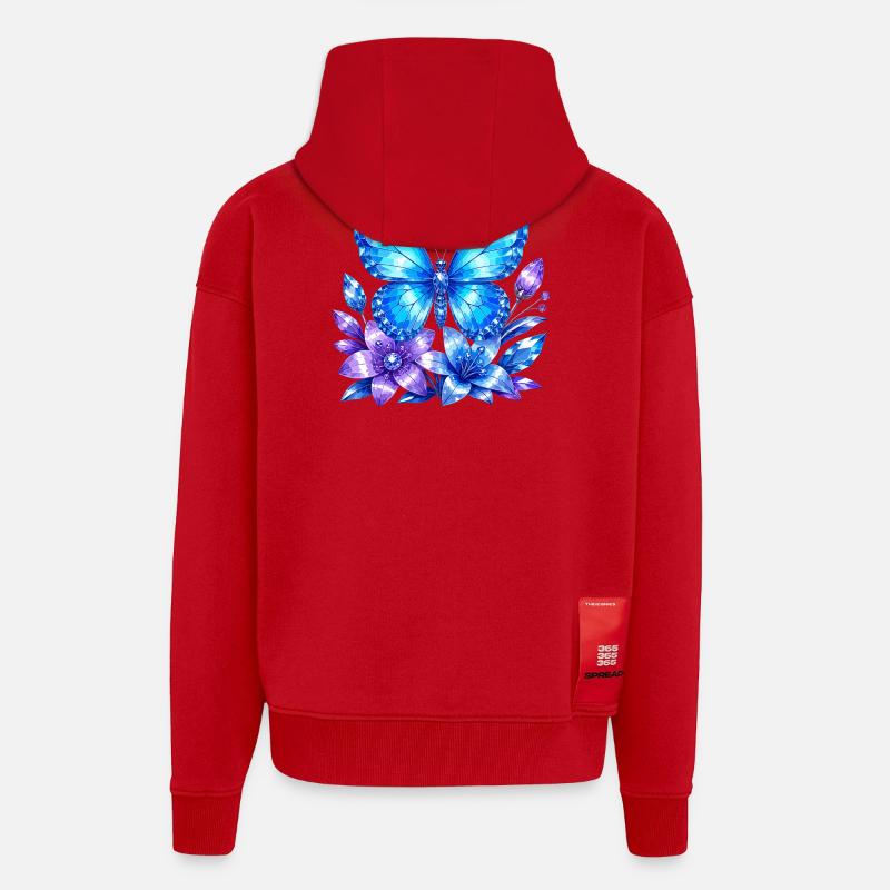 Blauer Schmetterling mit Lavendelblüten - Zip Hoodie - made by SPREAD - Rot