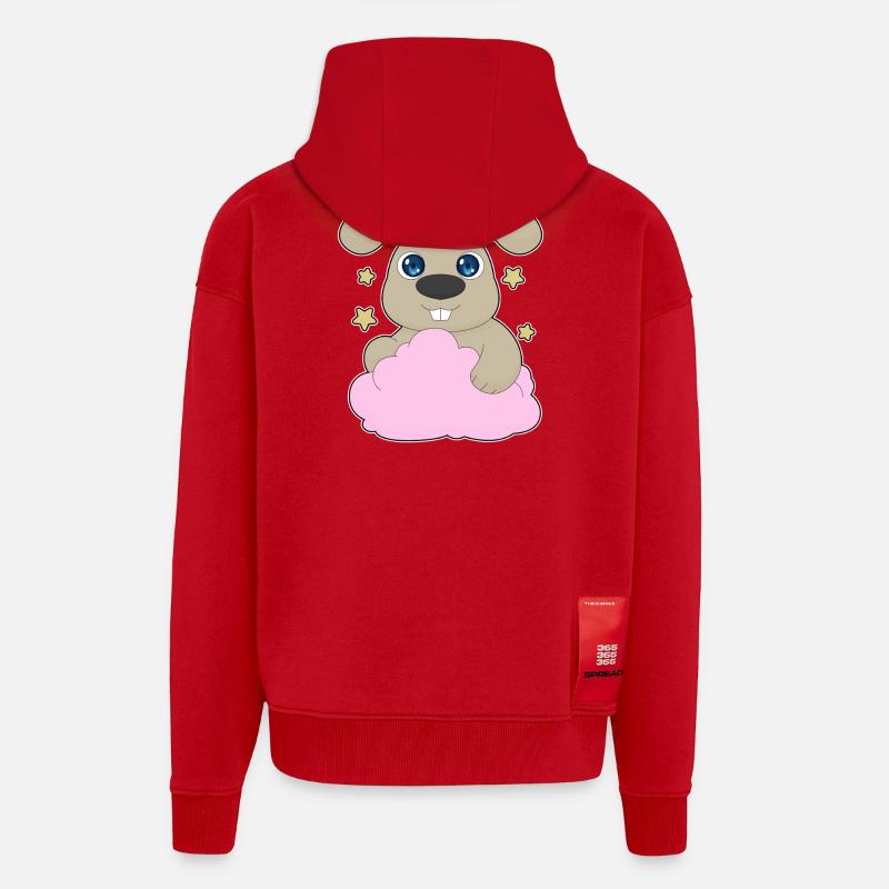 Nuages de lapin - Veste à capuche bio épaisse oversize fabriqué en UE - rouge