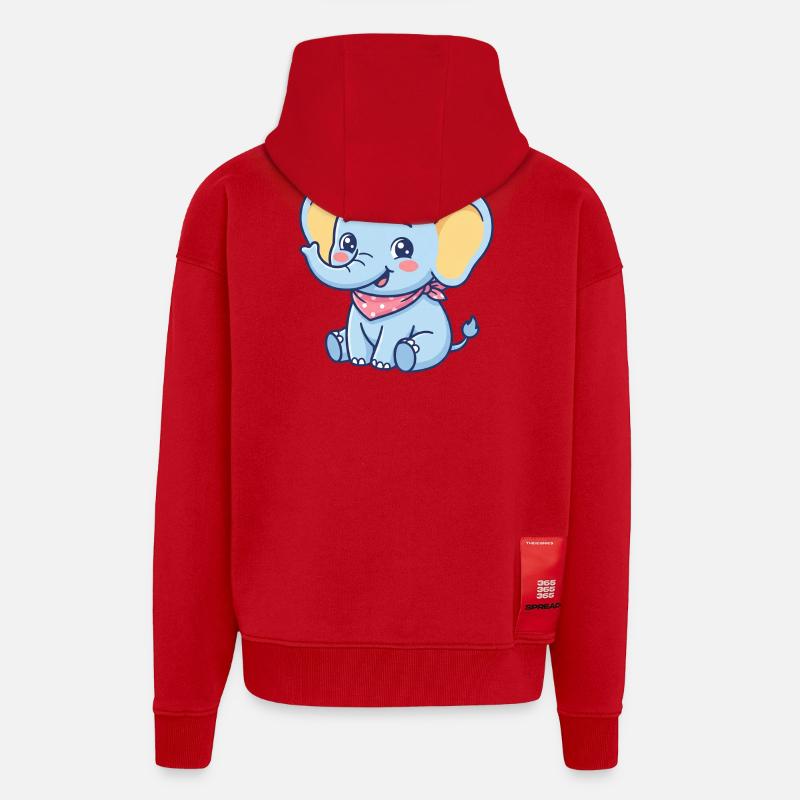 Bandana Bébé Éléphant Bleu - Veste à capuche bio épaisse oversize fabriqué en UE - rouge