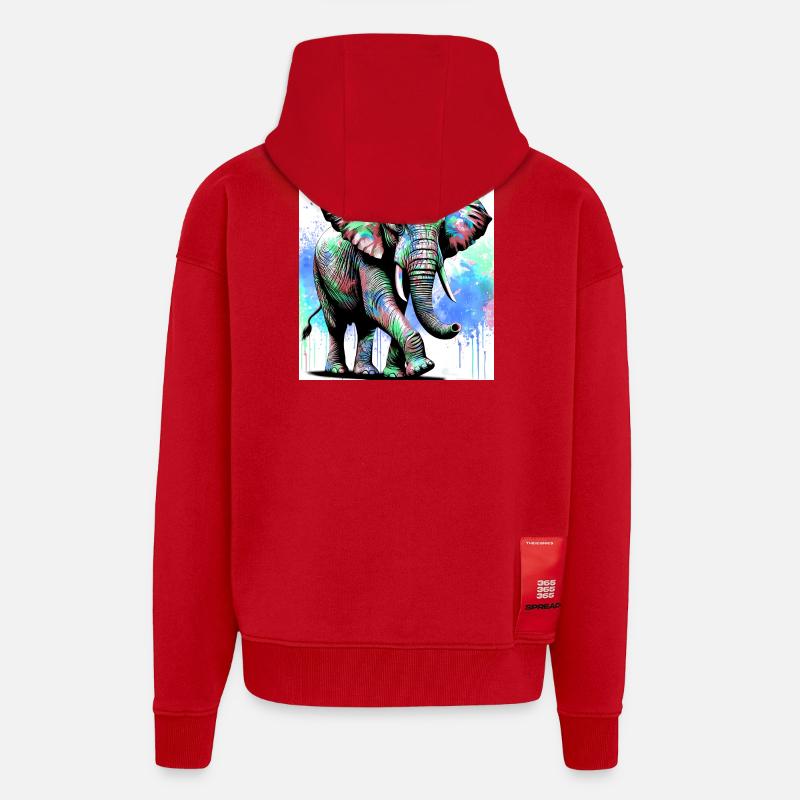 éléphant - Veste à capuche bio épaisse oversize fabriqué en UE - rouge