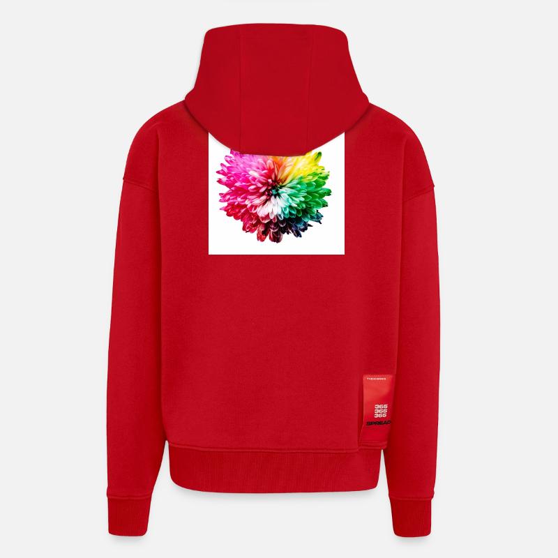 Explosion de la Fleur Arc-en-ciel - Veste à capuche bio épaisse oversize fabriqué en UE - rouge