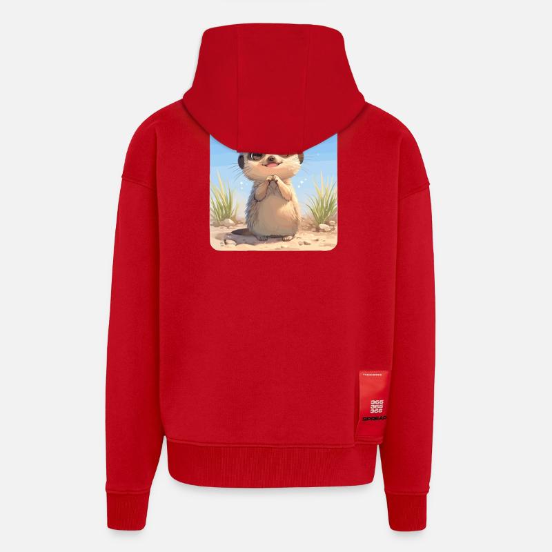 Suricate Erdmännchen - Veste à capuche bio épaisse oversize fabriqué en UE - rouge