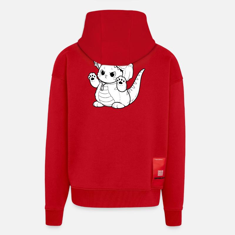 Design câlin de chaton dinosaure - Veste à capuche bio épaisse oversize fabriqué en UE - rouge