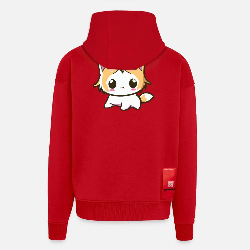 Kawaii Chibi Cat - Mignon chaton d’anime - Veste à capuche bio épaisse oversize fabriqué en UE - rouge