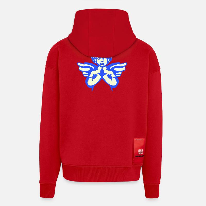 Ailes de figurine d’ange - Veste à capuche bio épaisse oversize fabriqué en UE - rouge