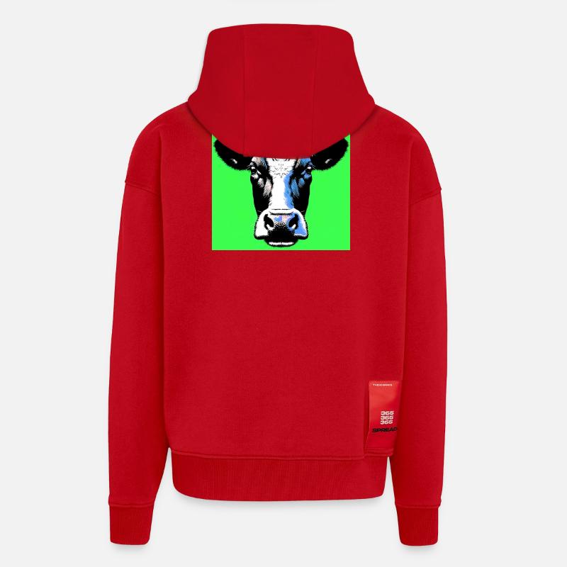 vache - Veste à capuche bio épaisse oversize fabriqué en UE - rouge