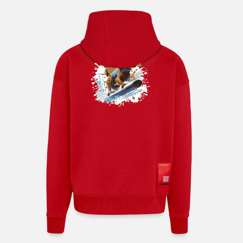 Teckel Teckel Teckel Snowboard - Veste à capuche bio épaisse oversize fabriqué en UE - rouge