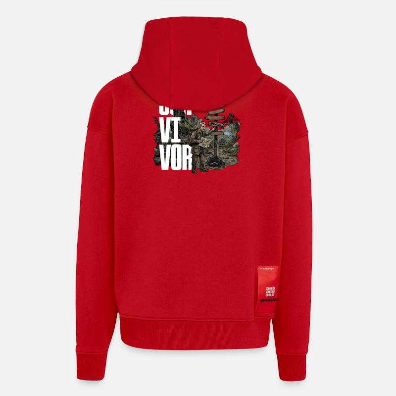 Survivant - Veste à capuche bio épaisse oversize fabriqué en UE - rouge