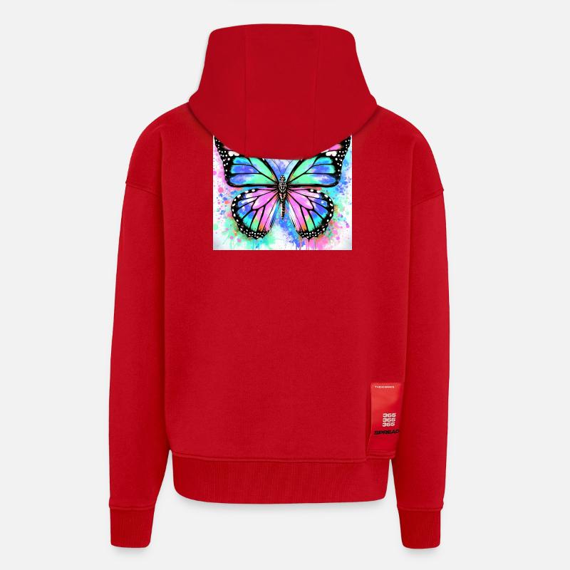 papillon - Veste à capuche bio épaisse oversize fabriqué en UE - rouge