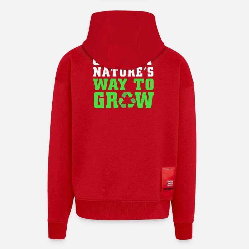 Cadeau de vers de compost - Veste à capuche bio épaisse oversize fabriqué en UE - rouge
