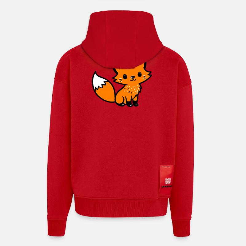 Fox Cute Comic - Veste à capuche bio épaisse oversize fabriqué en UE - rouge