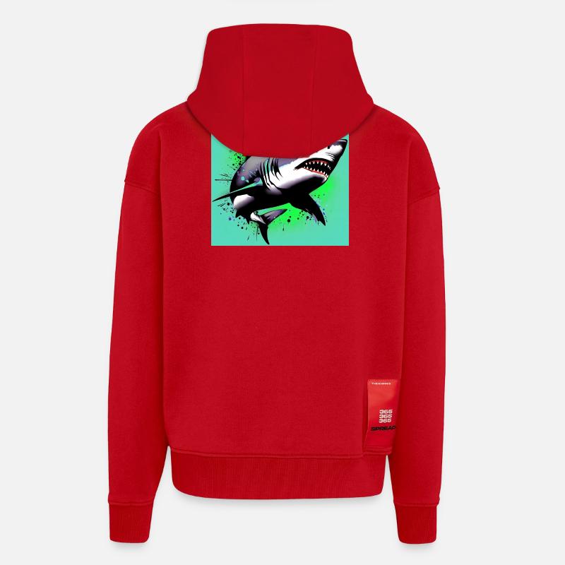 Requin - Veste à capuche bio épaisse oversize fabriqué en UE - rouge